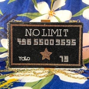 Brand New J Bling Black No Limit Yolo Credit Card Rhinestone Clutch Chain Purse